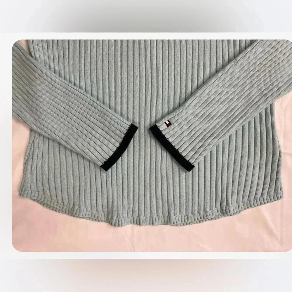 Tommy Hilfiger Vintage Ribbed Fitted  Blue White Sweater Size Large - Picture 10 of 10
